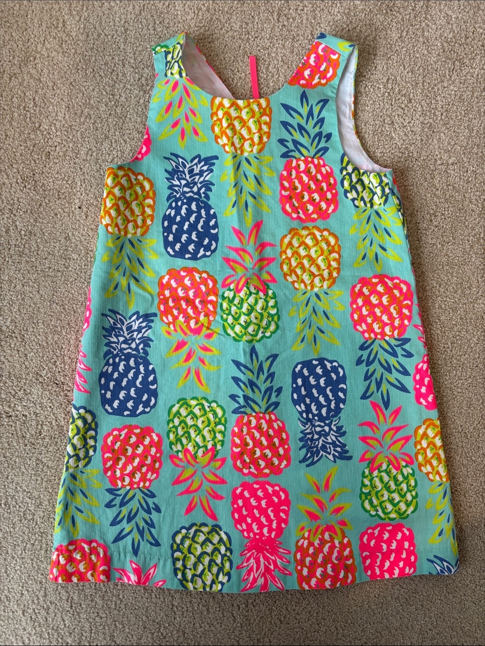Bright Pineapple Print Shift Dress - Turquoise, Pink, Blue